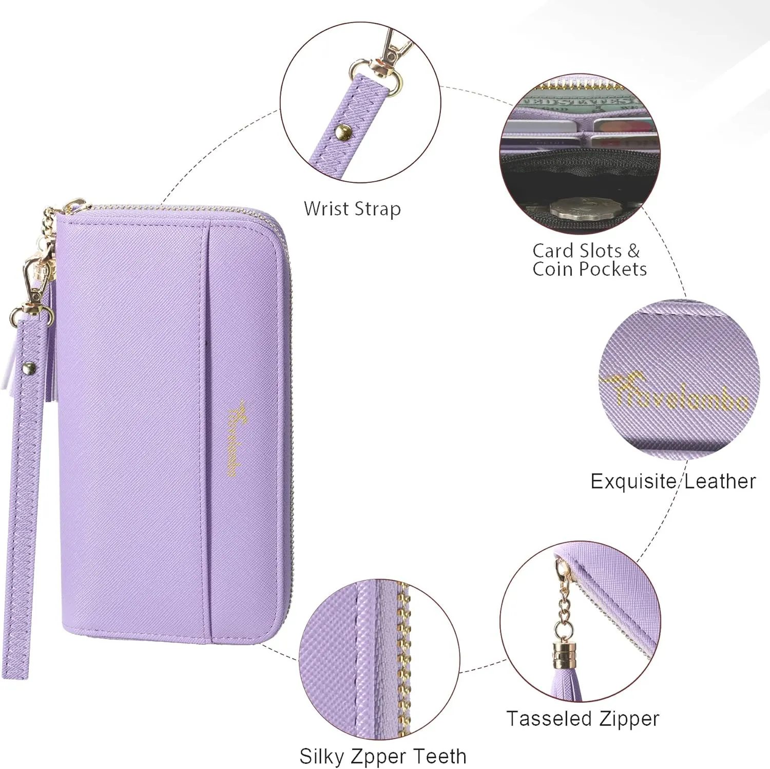 Travelambo Womens Wallet Tassel Bifold Ladies Cluth Wristlet Wrist strap Long Purse