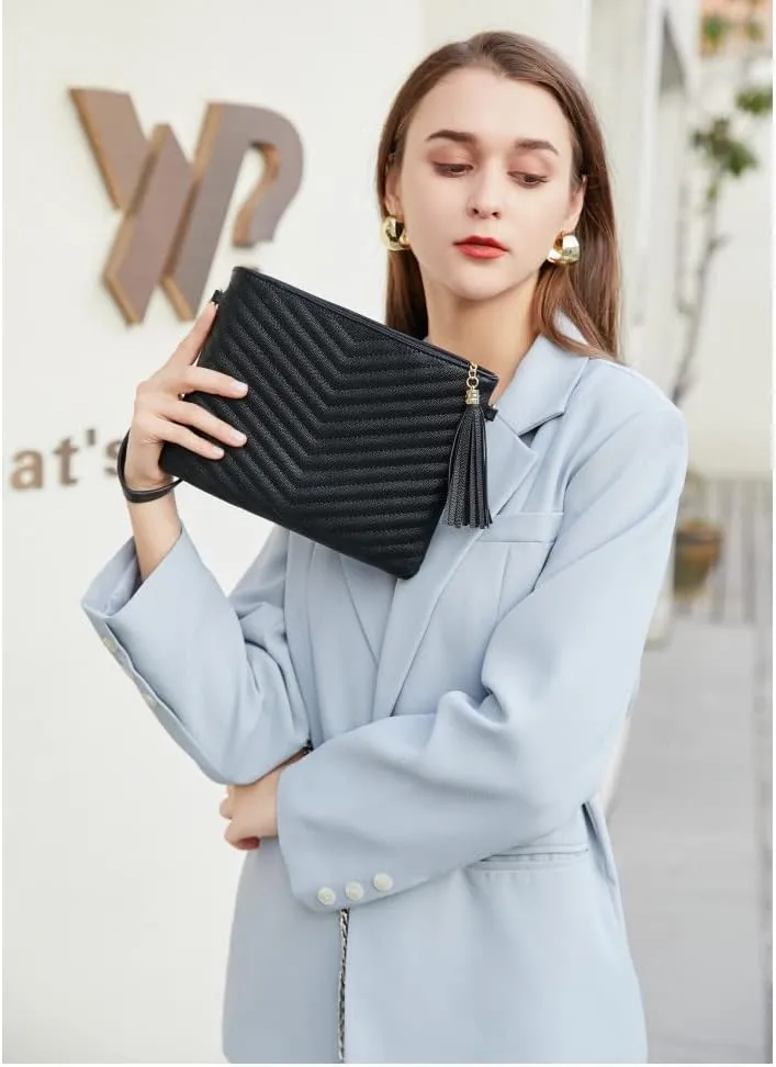 Trendy Vegan Leather Shoulder Purses, Clutch Wallet with Wristlet Strap,Small tassel Crossbody Bags for Women
