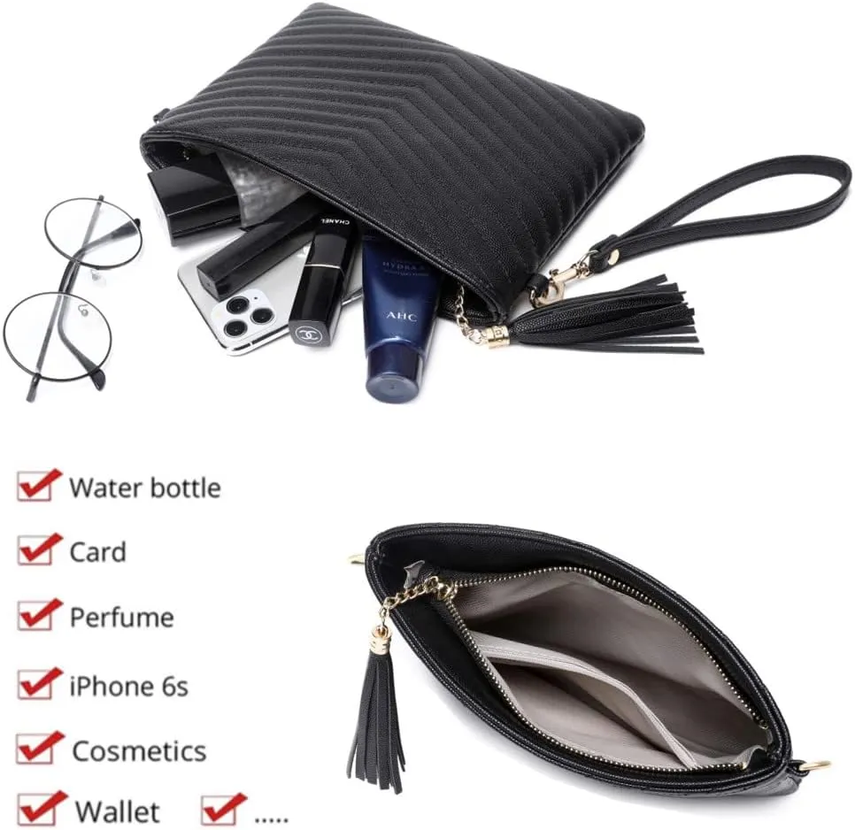 Trendy Vegan Leather Shoulder Purses, Clutch Wallet with Wristlet Strap,Small tassel Crossbody Bags for Women