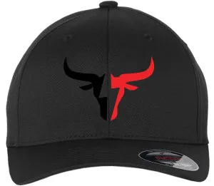 Two Tone Bullhead 6 Panel Mid Profile Flexfit Closed Back Twill Cap - Small to 2XL Big Size