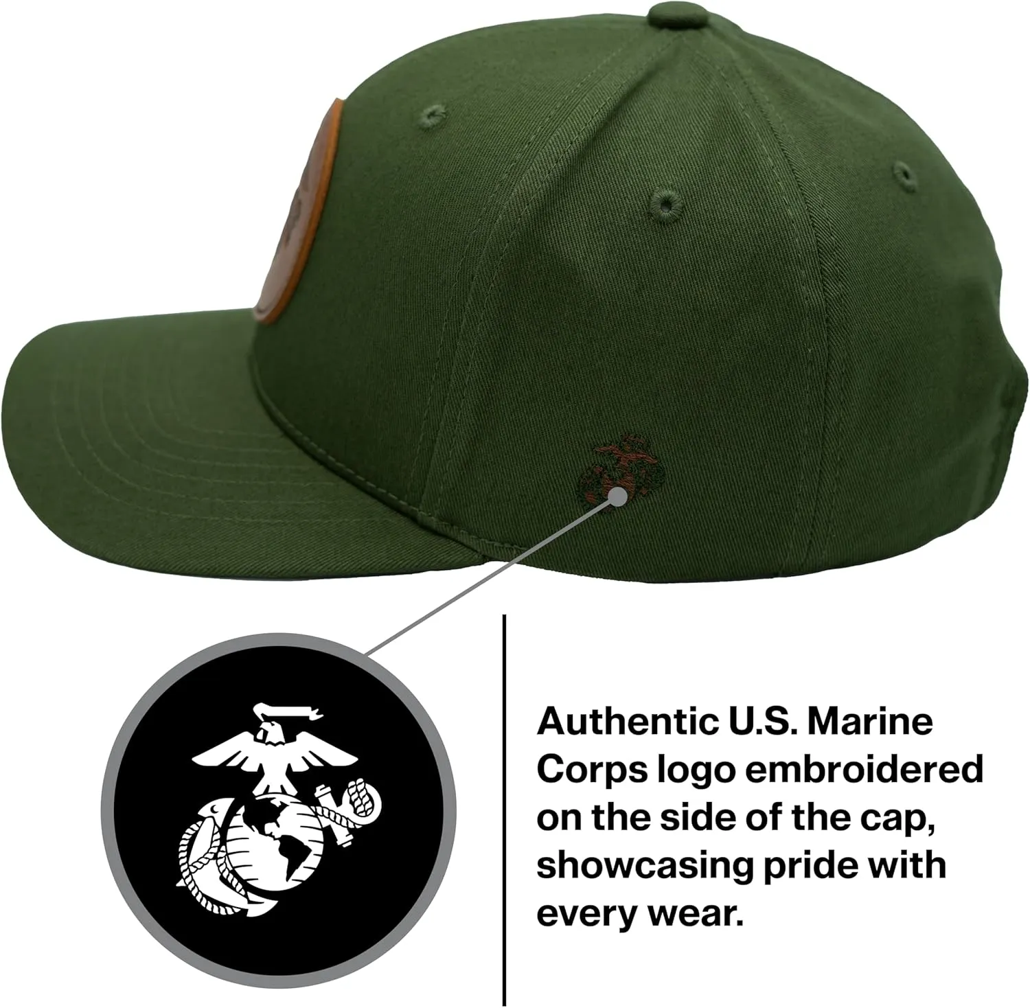 US Marine Corps Patch Hat for Men USMC Hat, Official Licensed Marines PU Leather Embroidered Veteran Cap