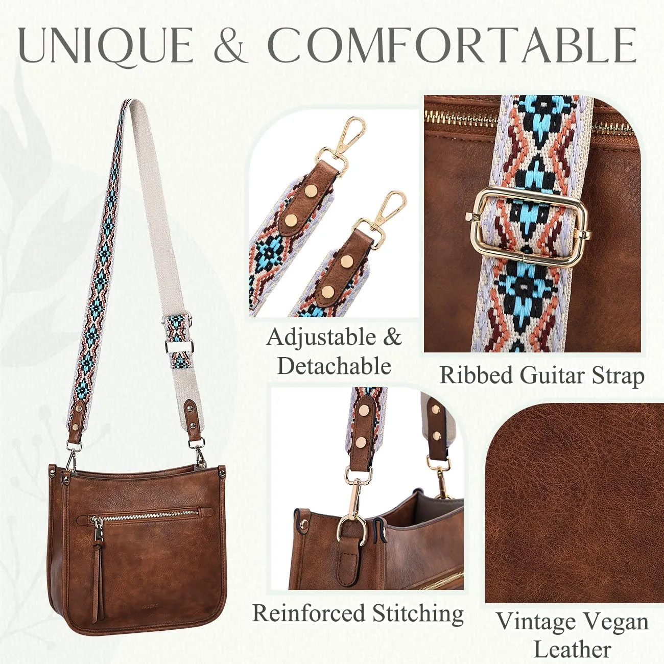 VASCHY Crossbody Bag Purse for Women,Fashion Vegan Leather Hobo Handbag Shoulder Bag Purse with Guitar Strap