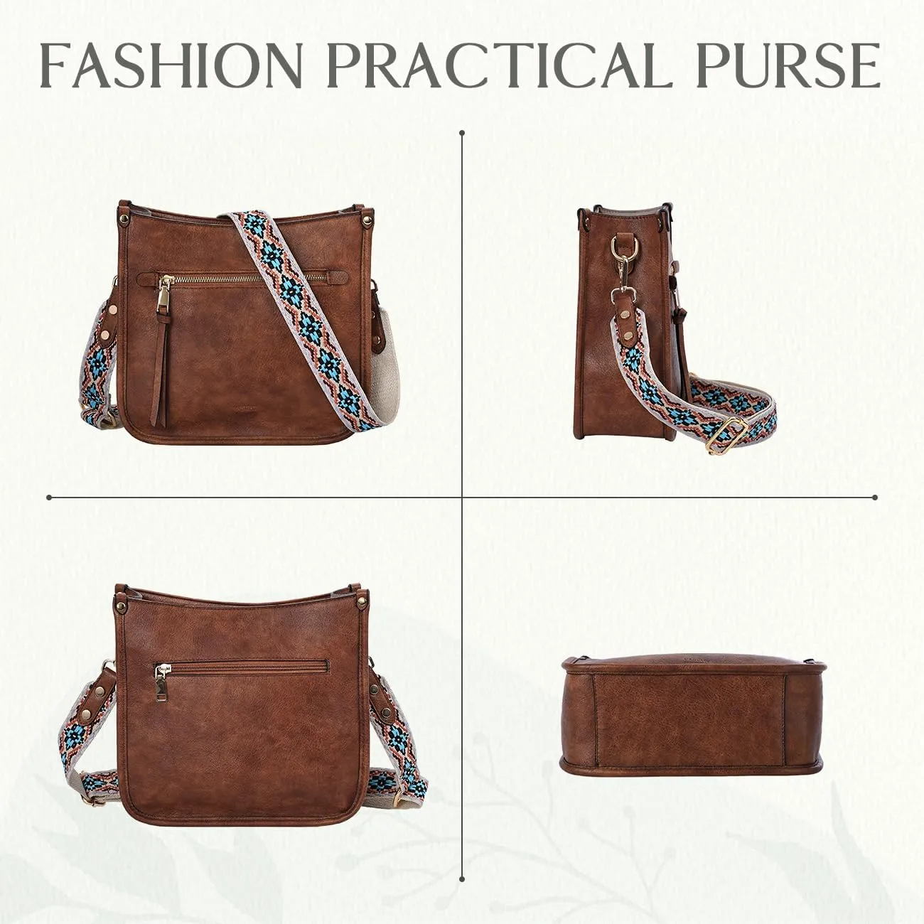 VASCHY Crossbody Bag Purse for Women,Fashion Vegan Leather Hobo Handbag Shoulder Bag Purse with Guitar Strap