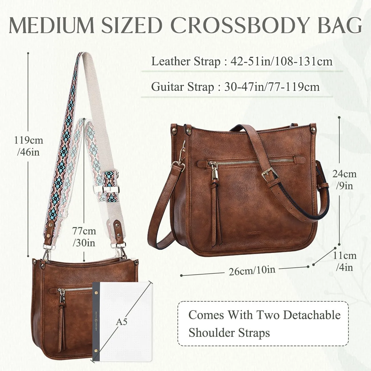 VASCHY Crossbody Bag Purse for Women,Fashion Vegan Leather Hobo Handbag Shoulder Bag Purse with Guitar Strap
