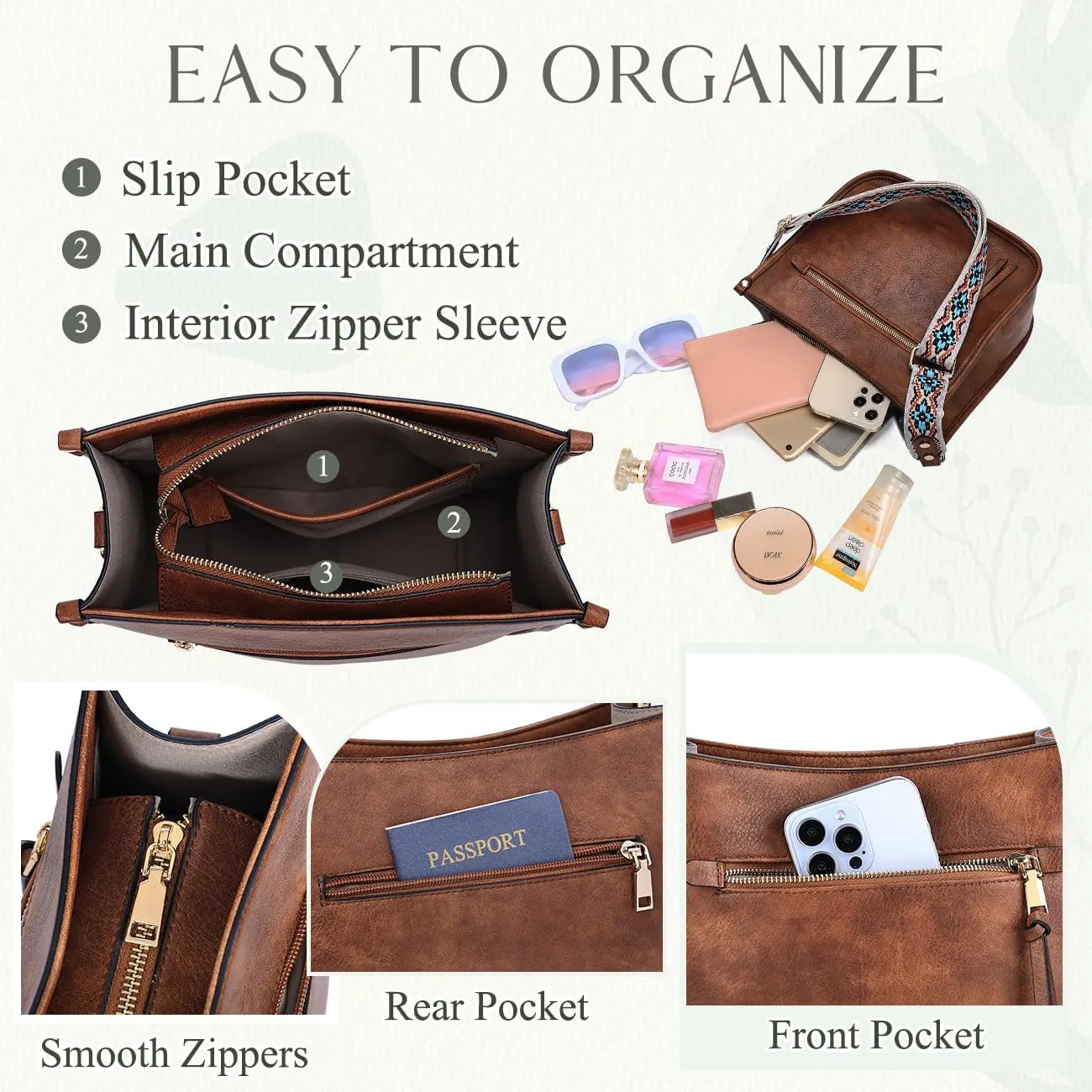 VASCHY Crossbody Bag Purse for Women,Fashion Vegan Leather Hobo Handbag Shoulder Bag Purse with Guitar Strap