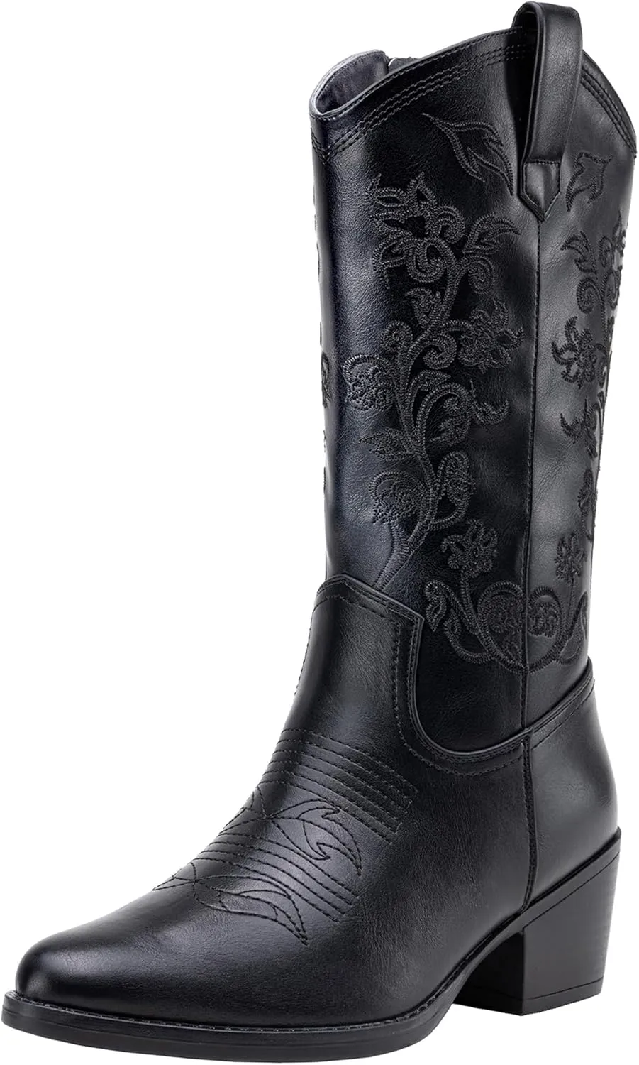 Vepose Women's 9803 Embroided Cowboy Boots,Western Pull on Point Toe Mid-Calf Cowgirl Boots with Inside Zipper