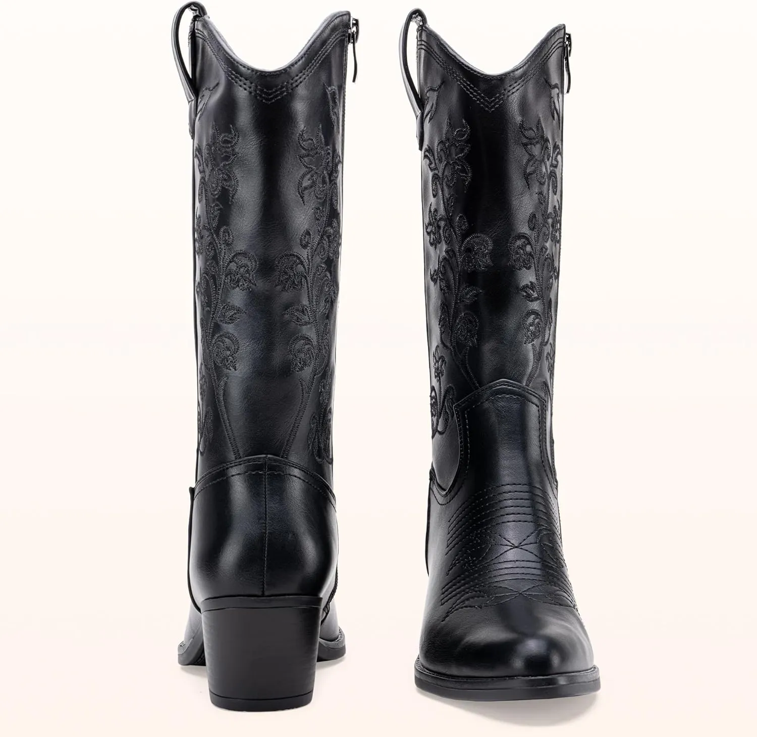 Vepose Women's 9803 Embroided Cowboy Boots,Western Pull on Point Toe Mid-Calf Cowgirl Boots with Inside Zipper