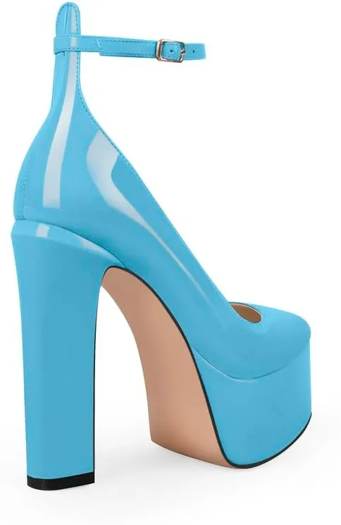 VERISSON Round Toe Mary Jane Adjustable Buckle Strap Platform Chunky Heels Pumps Patent Leather High Heel Party Shoes