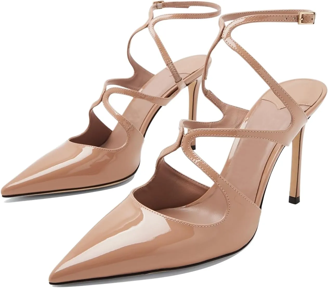 Vertundy Women's Slingback Pumps Across Strap Ankle Buckle Pointed Toe High Heels Sandals Strappy Dress Shoes for Lady Party Wedding Spring Fashion