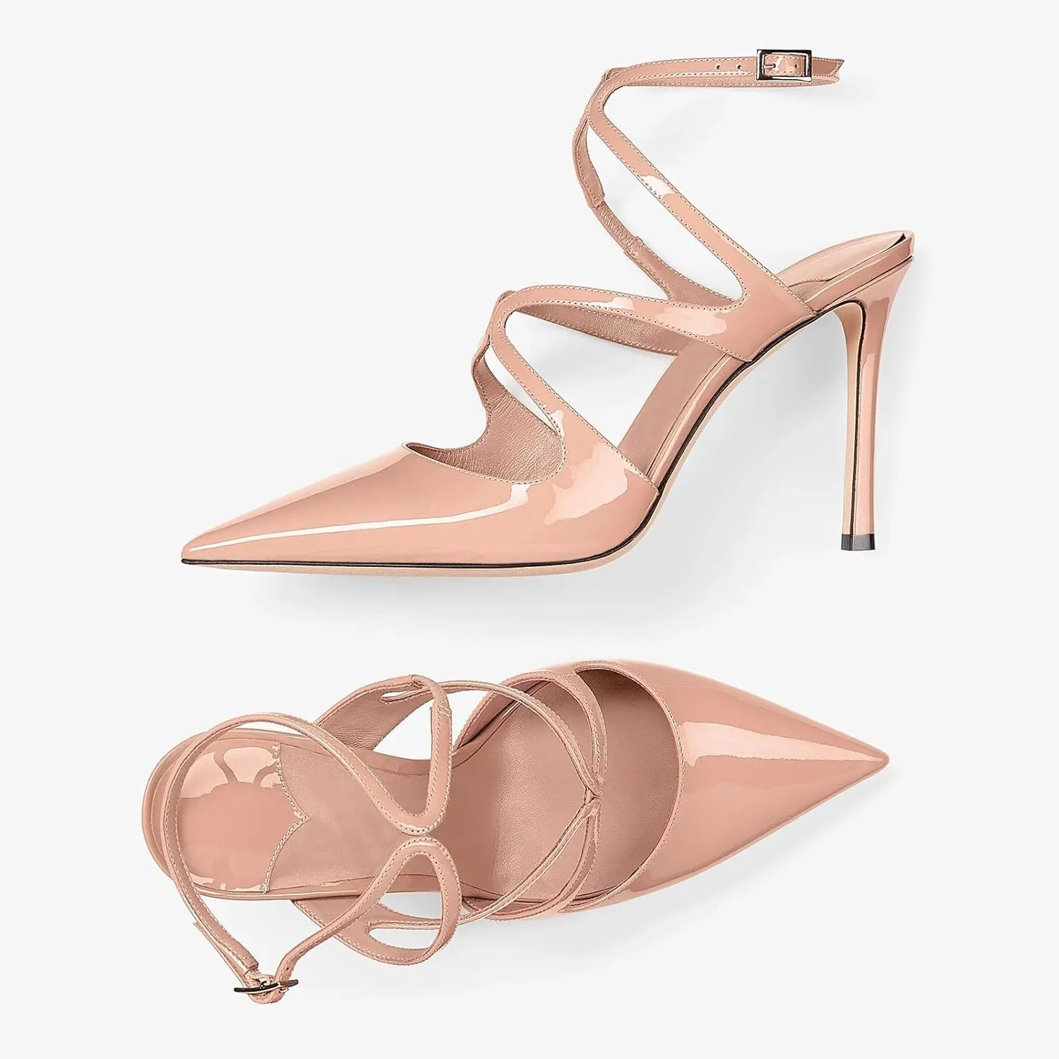 Vertundy Women's Slingback Pumps Across Strap Ankle Buckle Pointed Toe High Heels Sandals Strappy Dress Shoes for Lady Party Wedding Spring Fashion