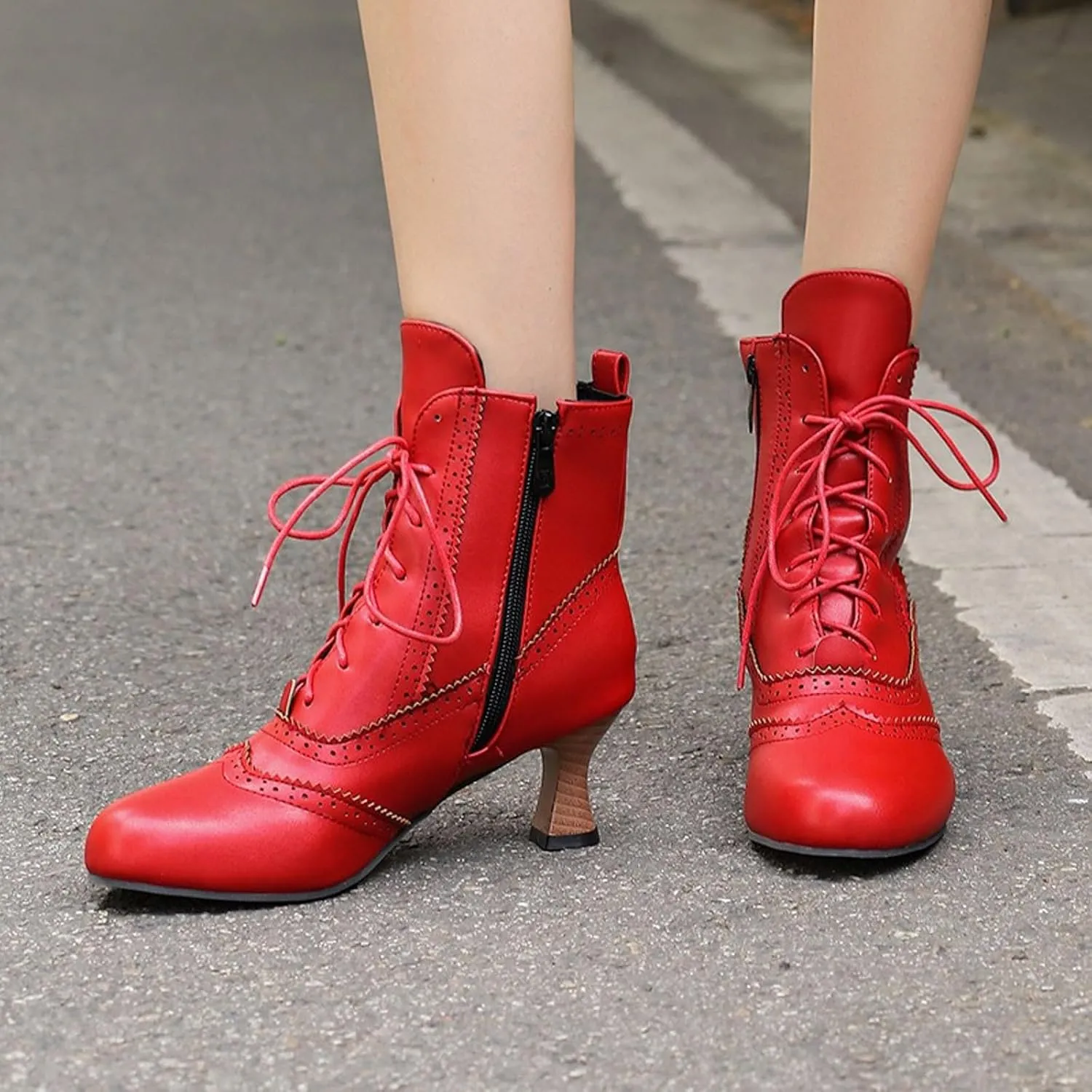 Victorian Boots for Women Kitten Heel,Vintage Lace Up Booties with Zipper Halloween Cosplay Boots Fashion Dance Shoes