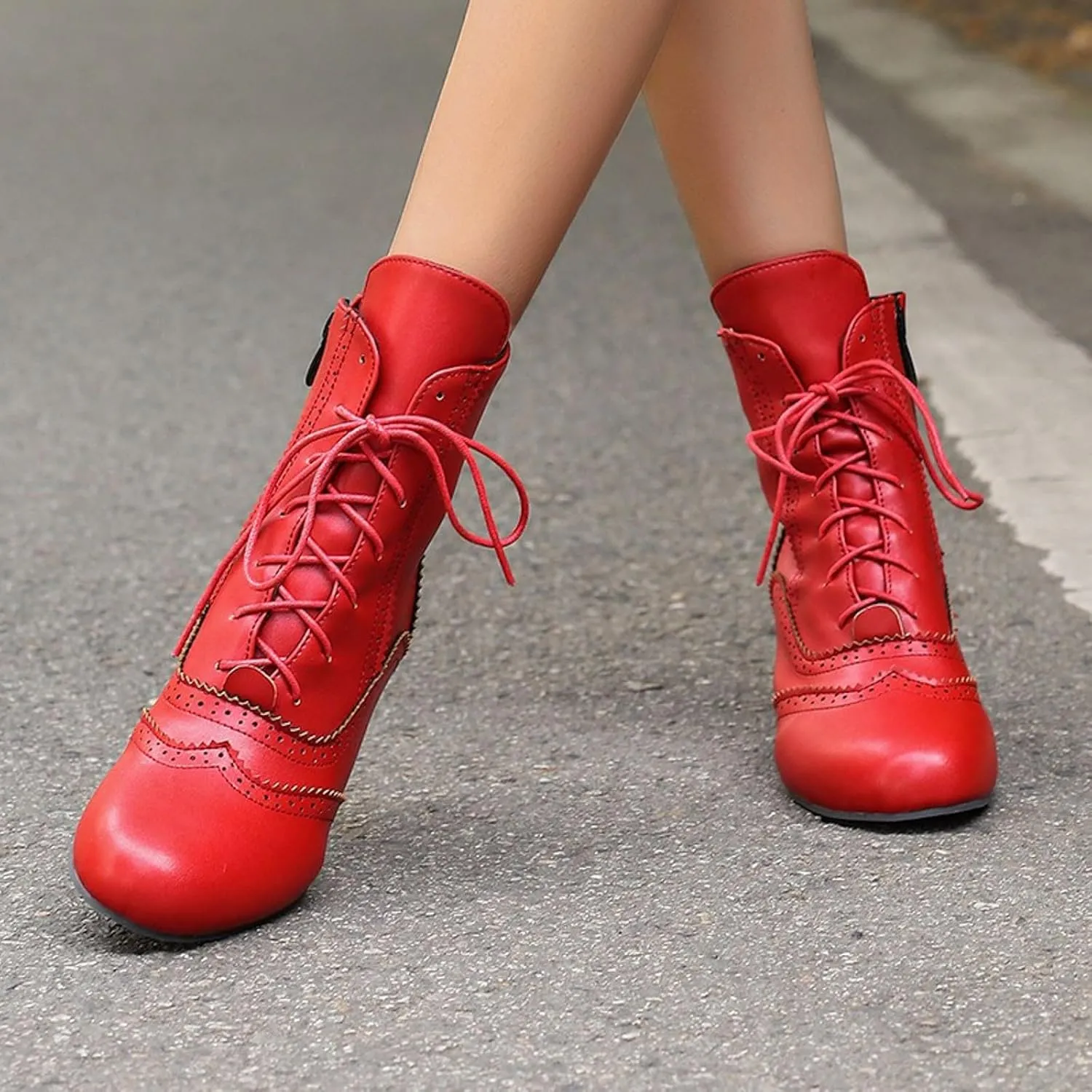 Victorian Boots for Women Kitten Heel,Vintage Lace Up Booties with Zipper Halloween Cosplay Boots Fashion Dance Shoes