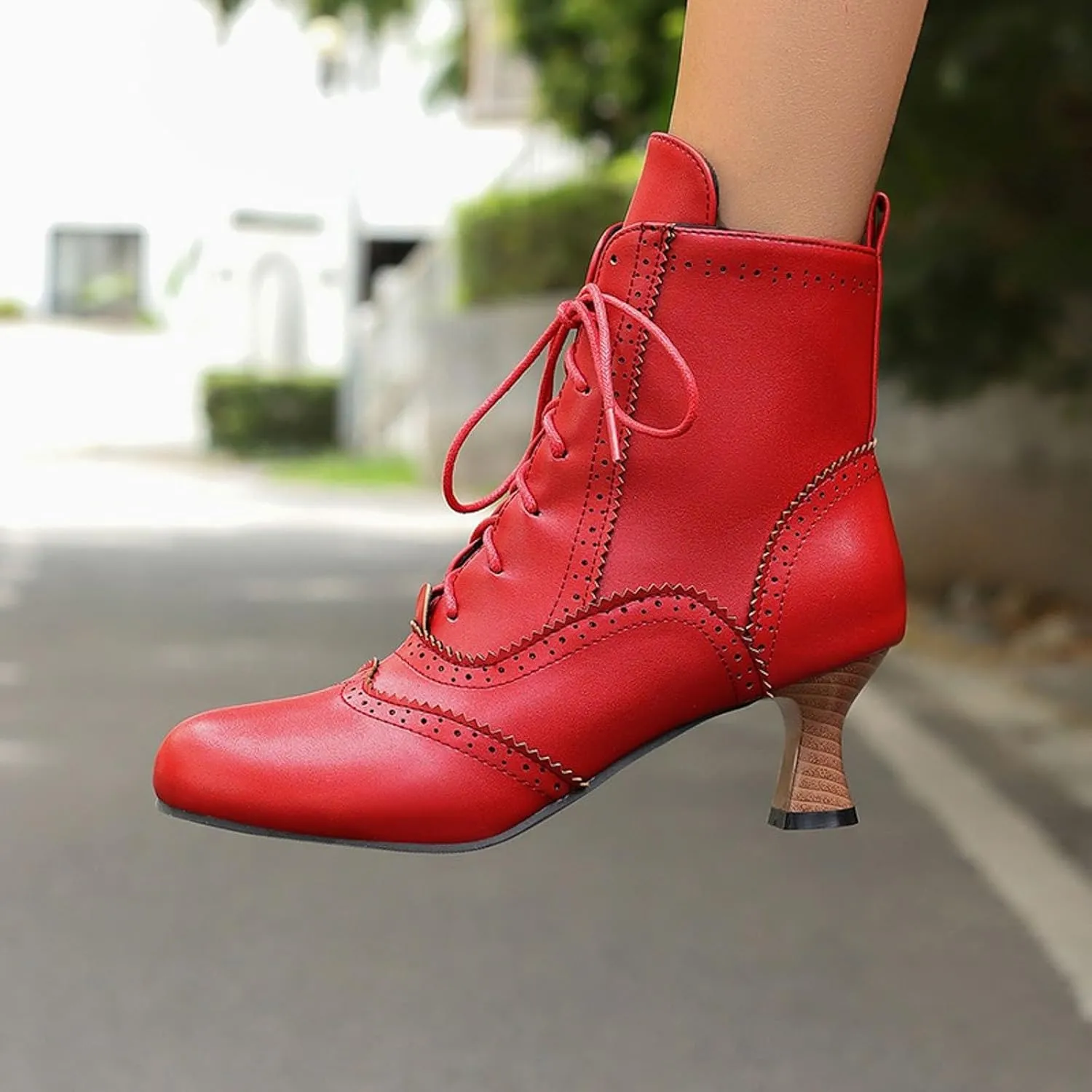 Victorian Boots for Women Kitten Heel,Vintage Lace Up Booties with Zipper Halloween Cosplay Boots Fashion Dance Shoes