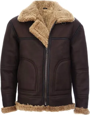 Vintage Brown Ginger B3 Sheepskin Aviator Flying Leather Jacket for Men
