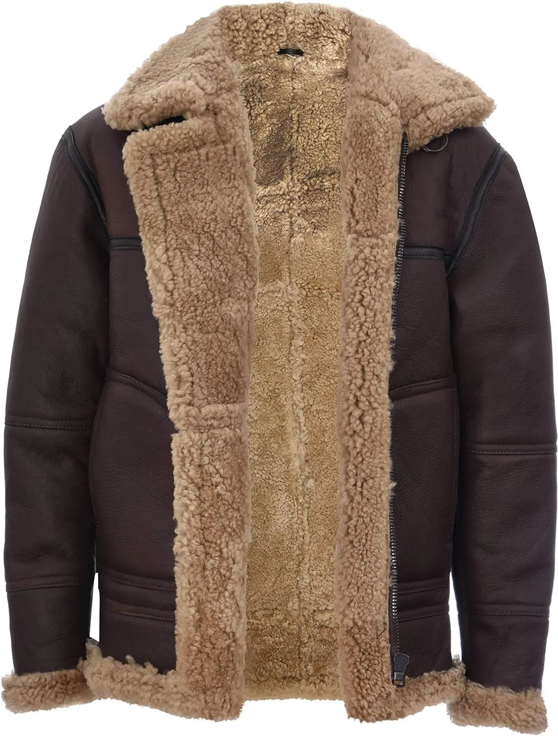 Vintage Brown Ginger B3 Sheepskin Aviator Flying Leather Jacket for Men