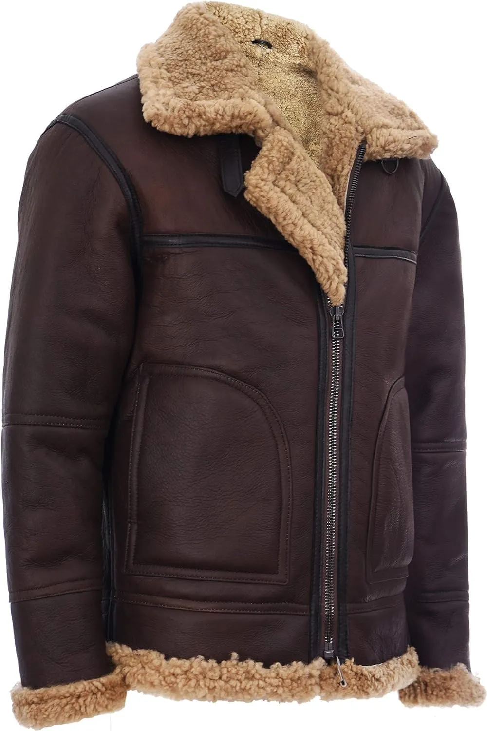 Vintage Brown Ginger B3 Sheepskin Aviator Flying Leather Jacket for Men