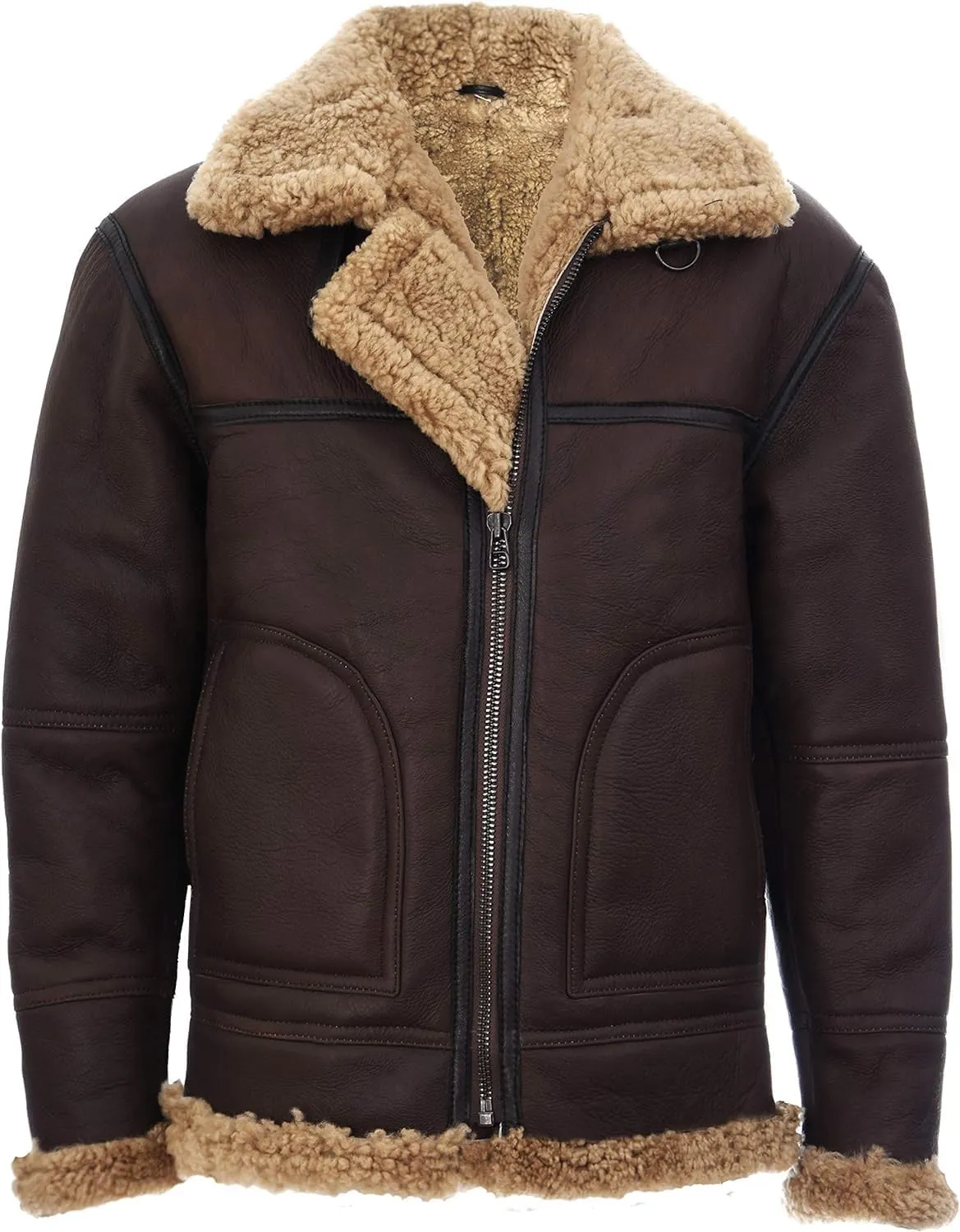 Vintage Brown Ginger B3 Sheepskin Aviator Flying Leather Jacket for Men