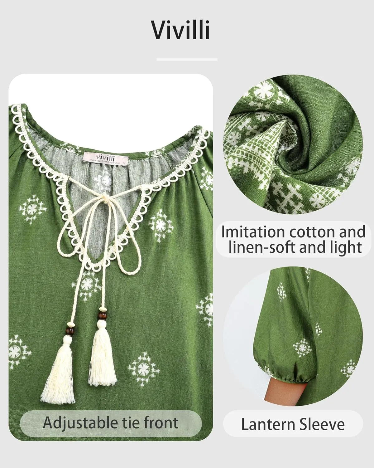 Vivilli Womens Summer Boho Tops Casual V Neck Short Sleeve Blouses Floral Print Shirt Tie Front Flowy Vacation Clothes