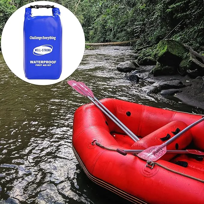 Waterproof First Aid Kit Roll Top Boat Emergency Kit with Waterproof Contents for Fishing Kayaking Boating Swimming Camping Rafting Beach Blue