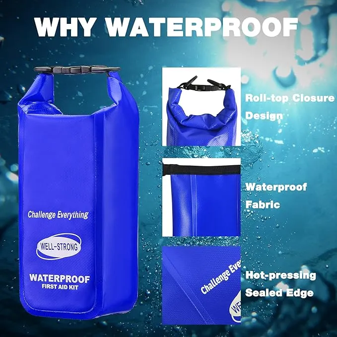 Waterproof First Aid Kit Roll Top Boat Emergency Kit with Waterproof Contents for Fishing Kayaking Boating Swimming Camping Rafting Beach Blue