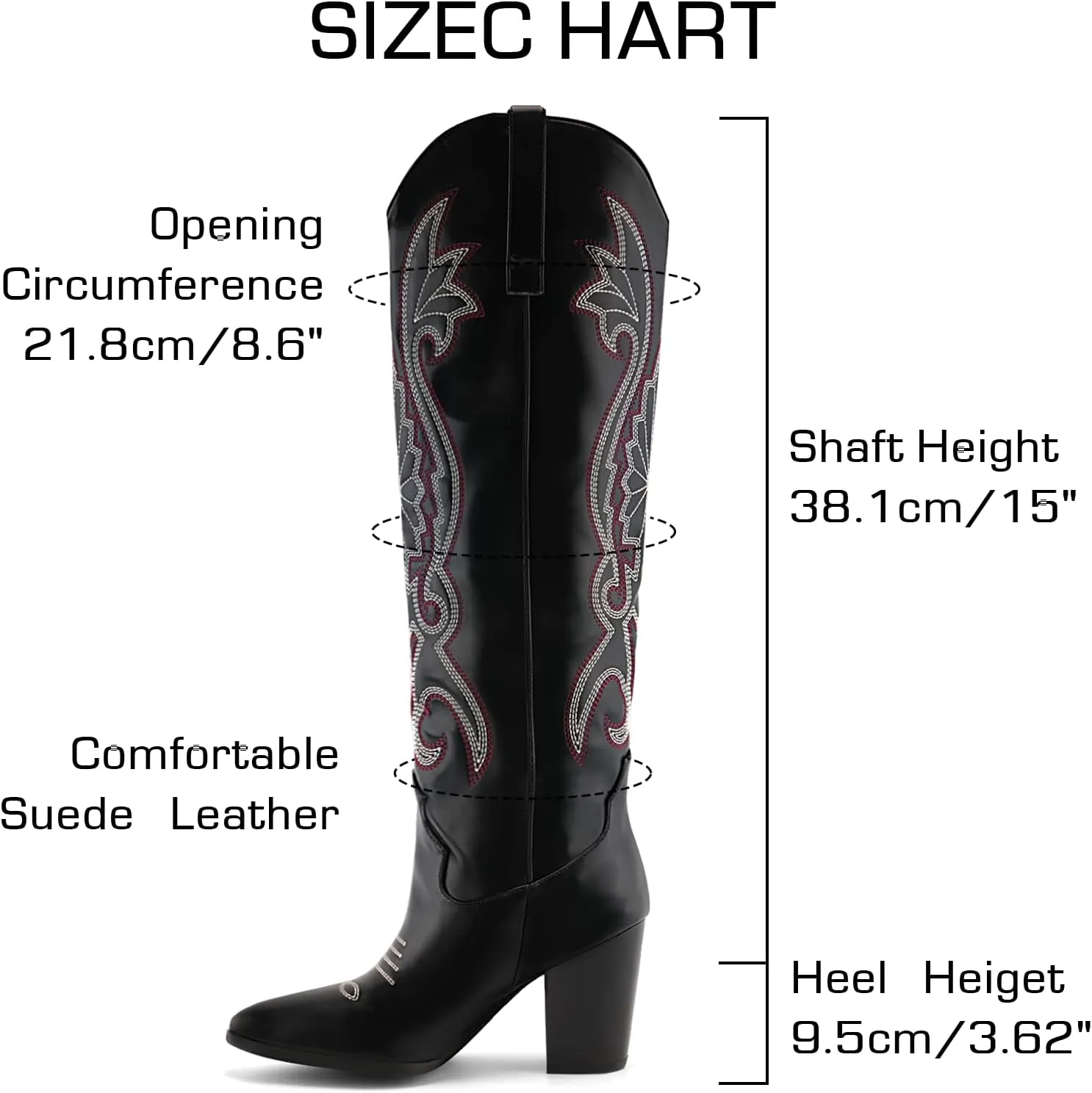 WIRALOMI Women Western Knee High Boots Embroidered Chunky Block Heel Cowboy Boots Pointed Toe Pull on Cowgirl Boots