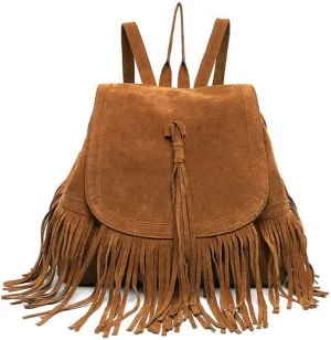 Women Backpack Purse Suede Fringed Tassel Shoulder Bag Fashion PU Leather Travel Bag Daypacks Purse