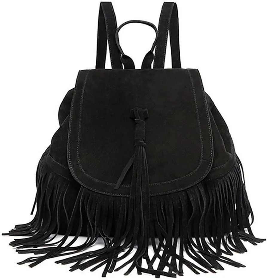 Women Backpack Purse Suede Fringed Tassel Shoulder Bag Fashion PU Leather Travel Bag Daypacks Purse