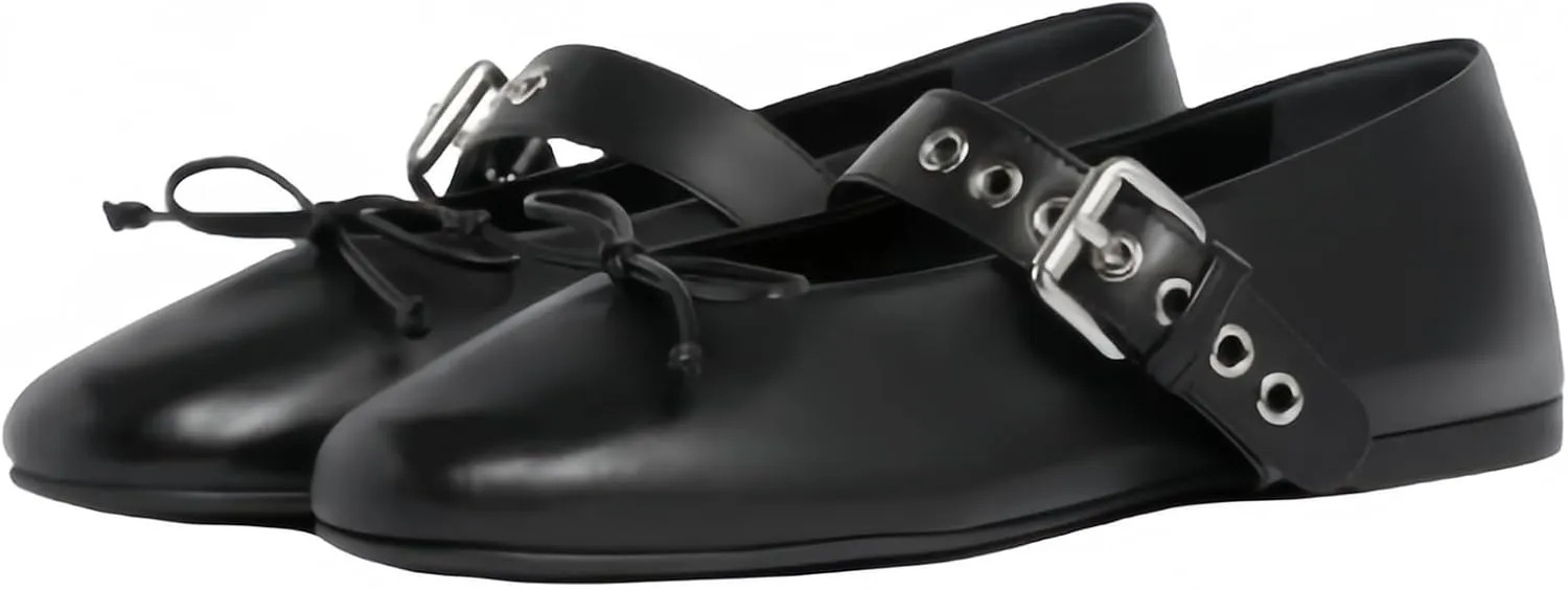 Women Buckled Ballet Flats with Strap Slip On Loafer Shoes