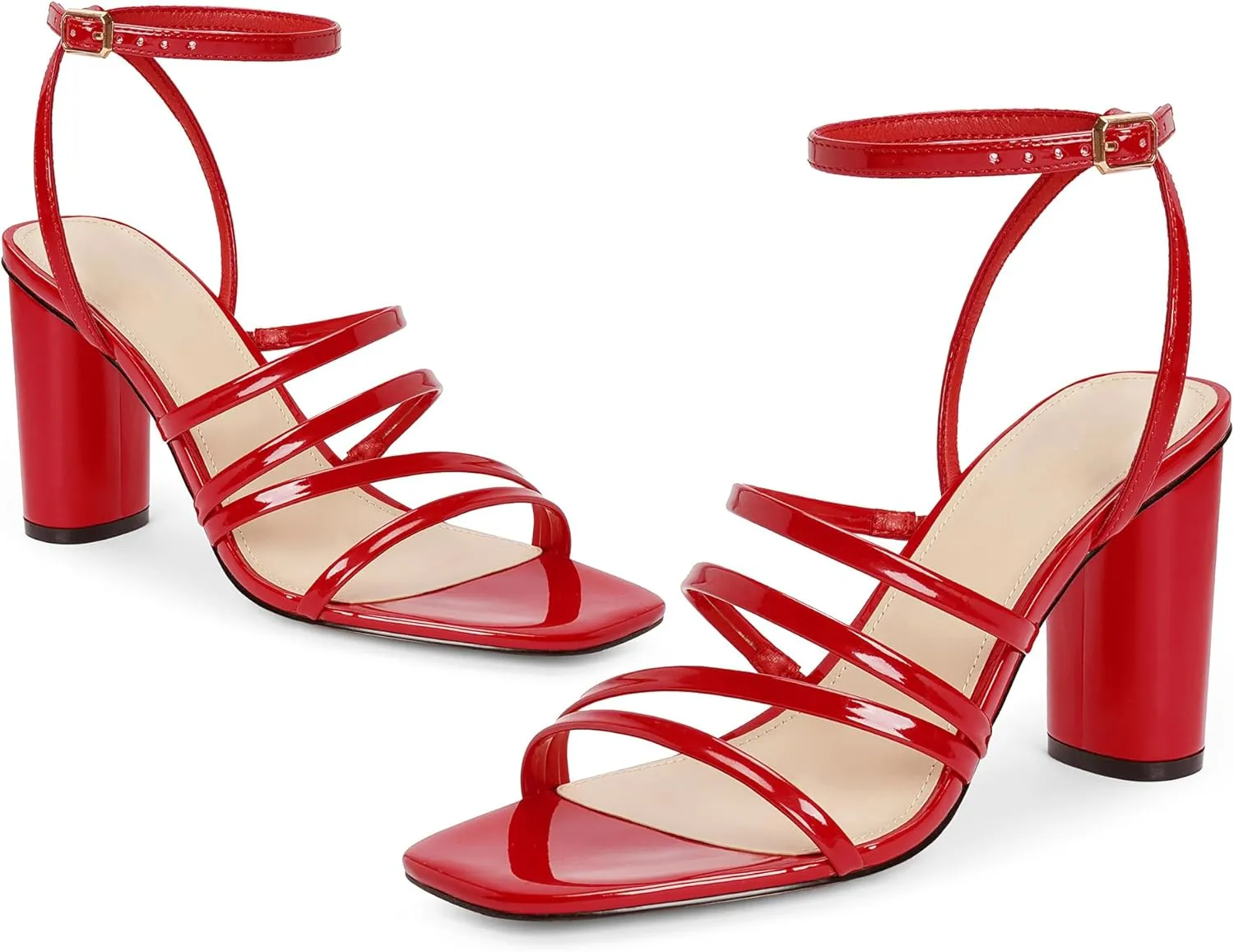 Women Heeled Sandals Square Open Toe Block High Heels Strappy Chunky Heels Ankle Strap Sandals Comfort Dress Party Prom Shoes