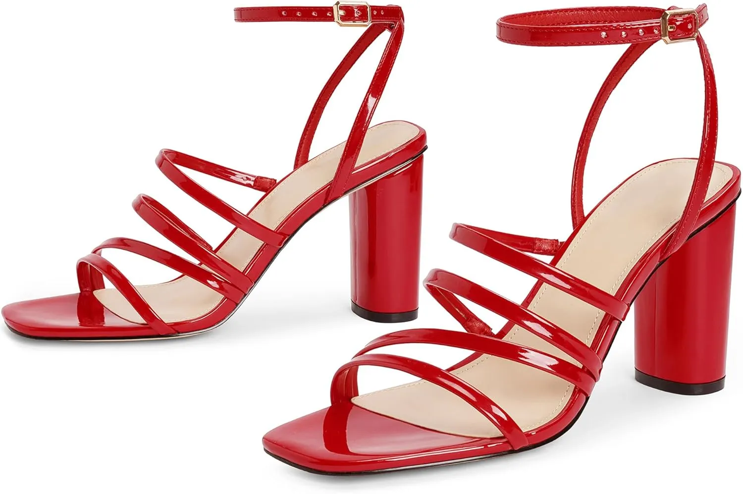 Women Heeled Sandals Square Open Toe Block High Heels Strappy Chunky Heels Ankle Strap Sandals Comfort Dress Party Prom Shoes