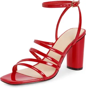 Women Heeled Sandals Square Open Toe Block High Heels Strappy Chunky Heels Ankle Strap Sandals Comfort Dress Party Prom Shoes