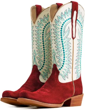 Women Mid Calf Cowboy Boots Embroidered Square Toe Chunky Heel Western Boots Calf High Two Tone 2” Stacked Heel Cowgirl Calf Boots Patchwork Matte Suede Pull On Wide Calf 4-11 M US
