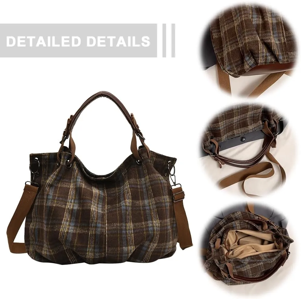 Women Slouchy Tote Handbag Large Capacity Stylish Crossbody Bag Detachable Long Strap Daily Commuting Bag Zipper