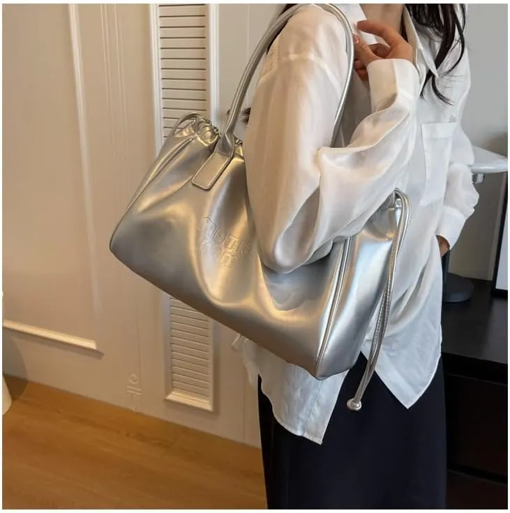 Women Soft PU Leather Shoulder Bag Vintage Slouchy Handbag Y2k Purse Leather Shoulder Bag for Women