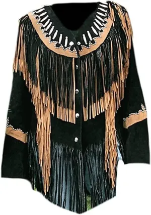 Women Traditional 100% Genuine Suede leather Western Cowgirl Jacket| Classic Native American Coat with Fringed