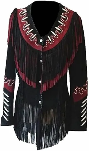 Women Traditional 100% Genuine Suede leather Western Cowgirl Jacket| Classic Native American Coat with Fringed