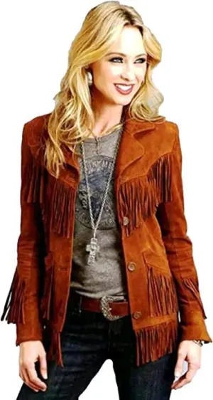 Women Traditional 100% Genuine Suede leather Western Cowlady Jacket| Classic Native American Coat with Fringed