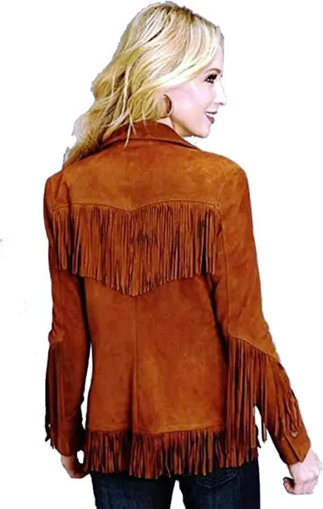 Women Traditional 100% Genuine Suede leather Western Cowlady Jacket| Classic Native American Coat with Fringed