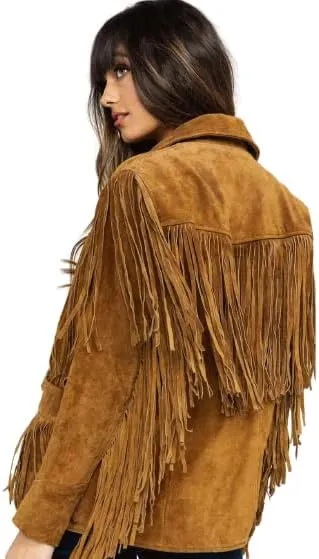 Women Traditional Western Cowgirl 100% Genuine Suede Leather Jacket | Native American Ladies coat with Fringed