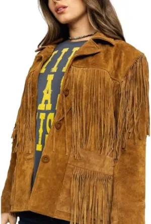 Women Traditional Western Cowgirl 100% Genuine Suede Leather Jacket | Native American Ladies coat with Fringed