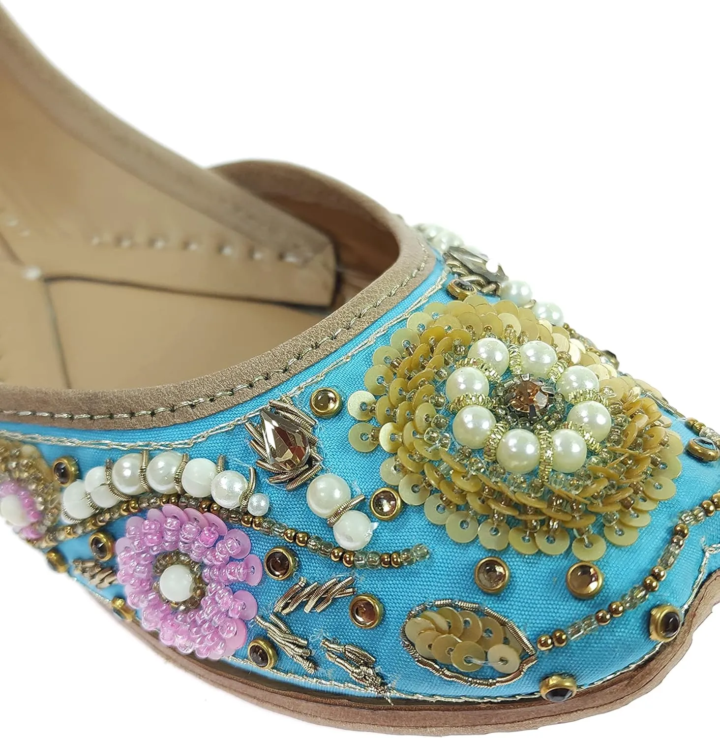 Women's Bergenia Gold Genuine Soft Leather Embroidered Jutis | Bite and Pinch Free Jutti | Punjabi Formal Juttis | Girl's Wedding Flat Ladies Mojari | Formal Ethnic Juti |