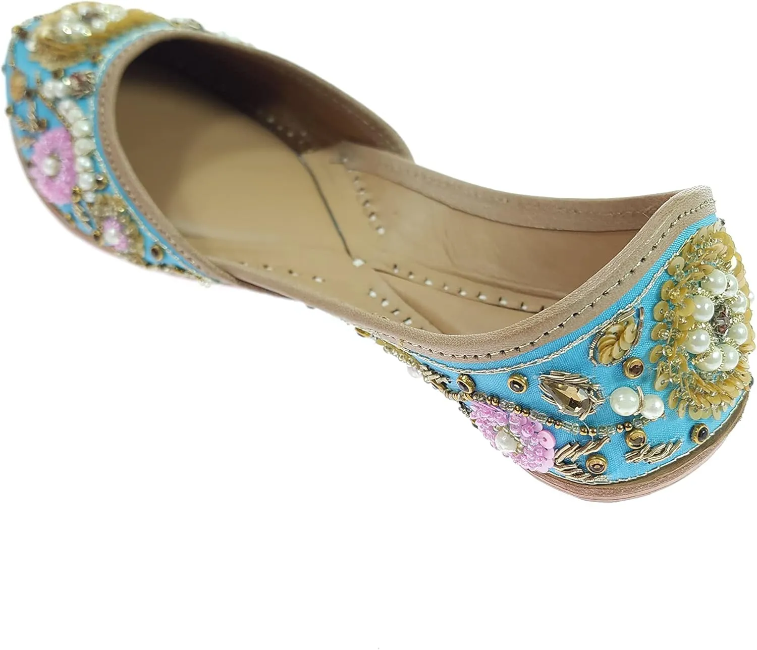 Women's Bergenia Gold Genuine Soft Leather Embroidered Jutis | Bite and Pinch Free Jutti | Punjabi Formal Juttis | Girl's Wedding Flat Ladies Mojari | Formal Ethnic Juti |