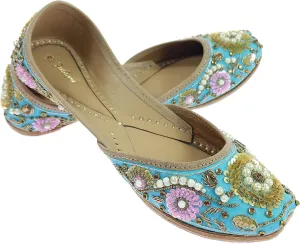 Women's Bergenia Gold Genuine Soft Leather Embroidered Jutis | Bite and Pinch Free Jutti | Punjabi Formal Juttis | Girl's Wedding Flat Ladies Mojari | Formal Ethnic Juti |