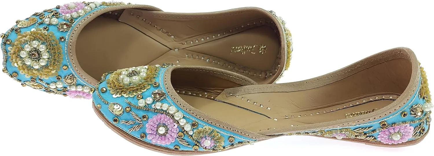 Women's Bergenia Gold Genuine Soft Leather Embroidered Jutis | Bite and Pinch Free Jutti | Punjabi Formal Juttis | Girl's Wedding Flat Ladies Mojari | Formal Ethnic Juti |
