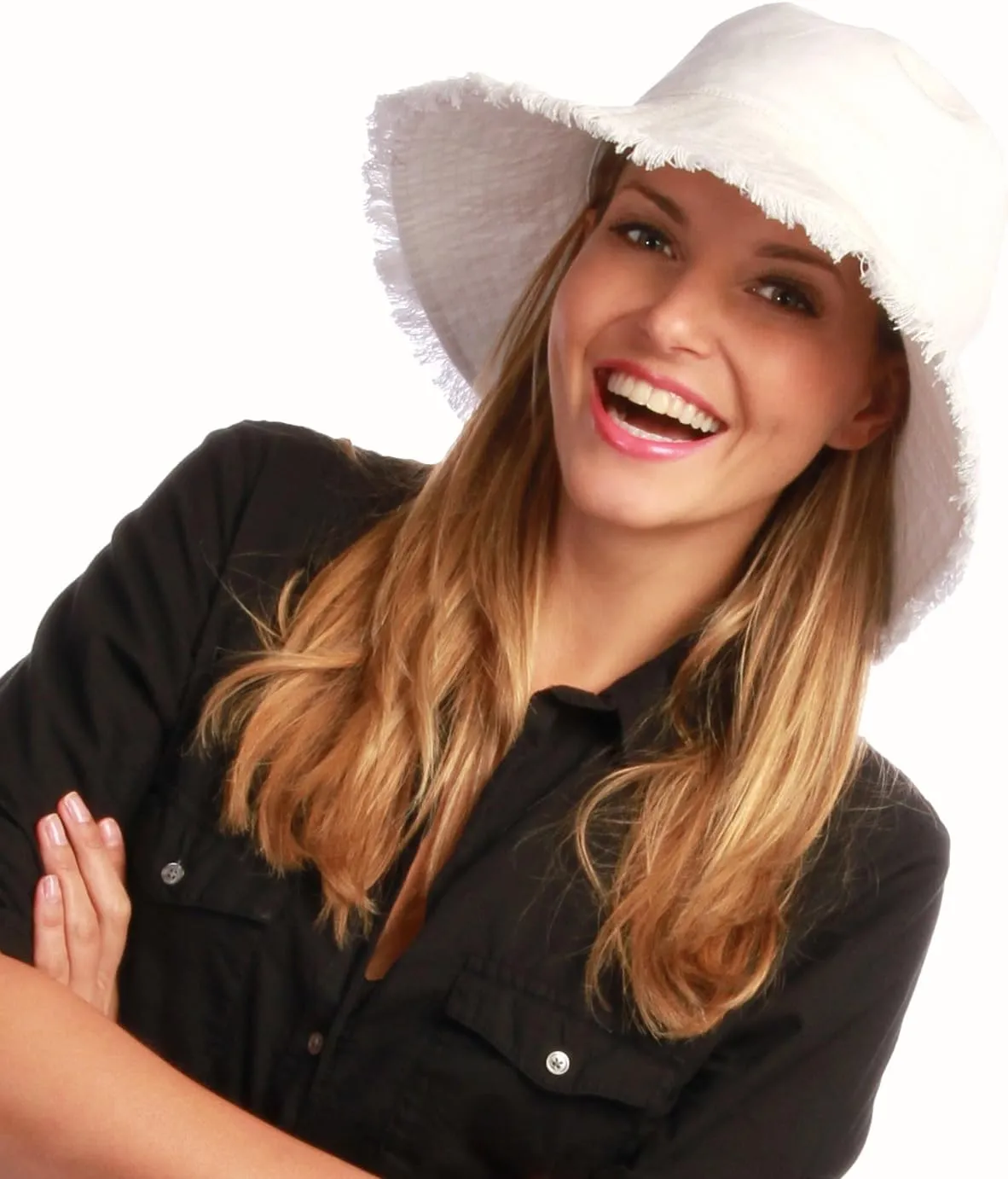 Women's Castaway Canvas Bucket Sun Hat with Fringe, Rated UPF 50  for Max Sun Protection