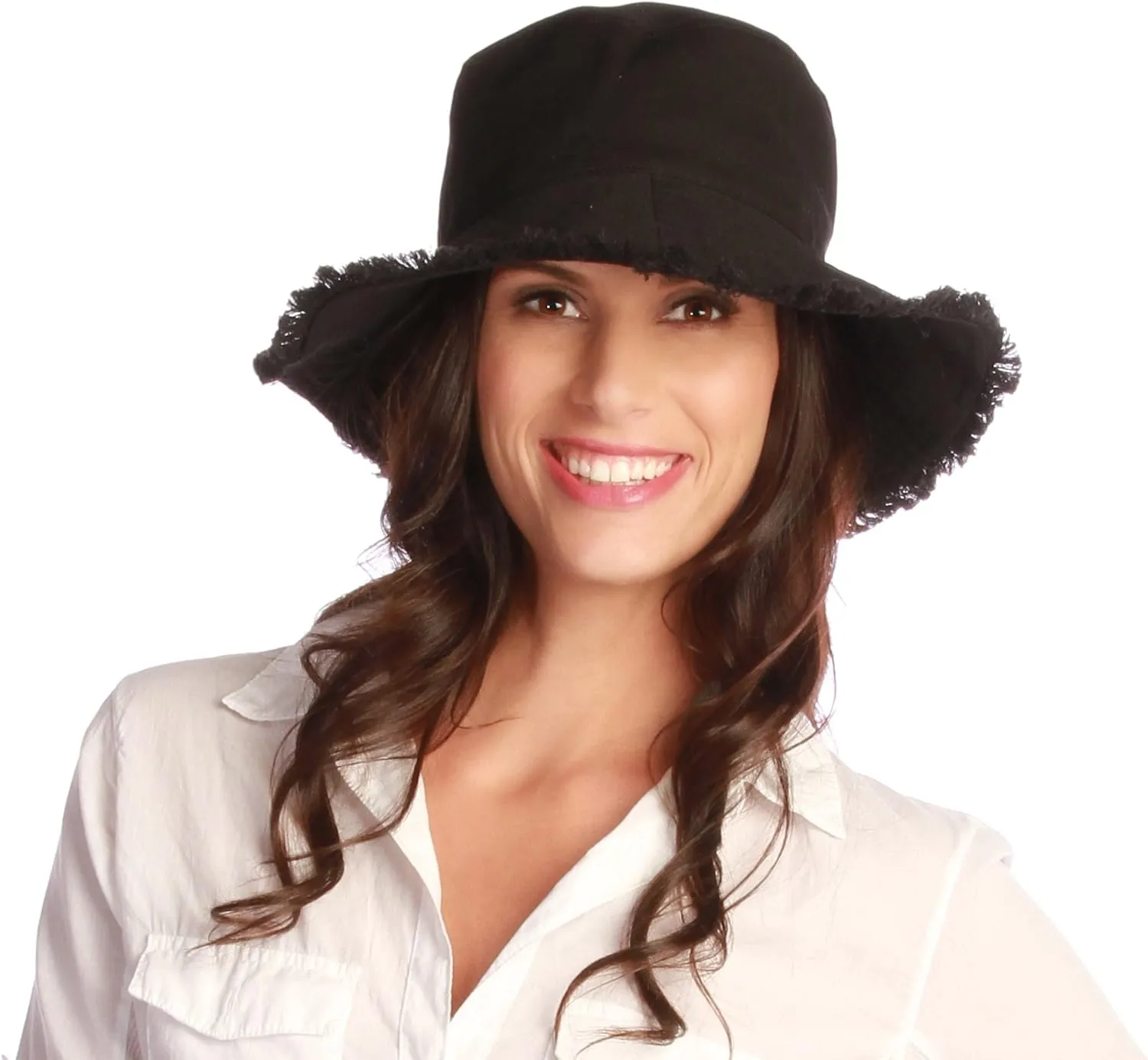 Women's Castaway Canvas Bucket Sun Hat with Fringe, Rated UPF 50  for Max Sun Protection
