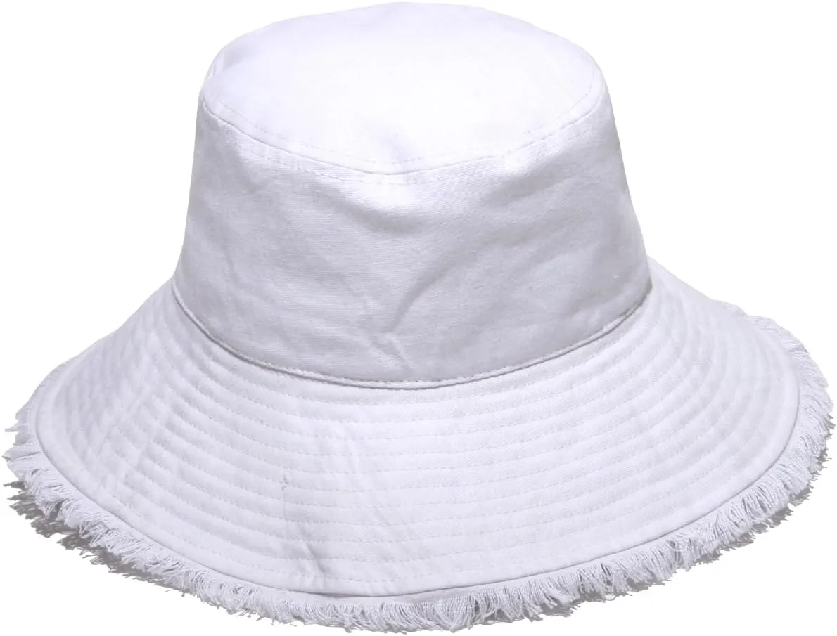 Women's Castaway Canvas Bucket Sun Hat with Fringe, Rated UPF 50  for Max Sun Protection