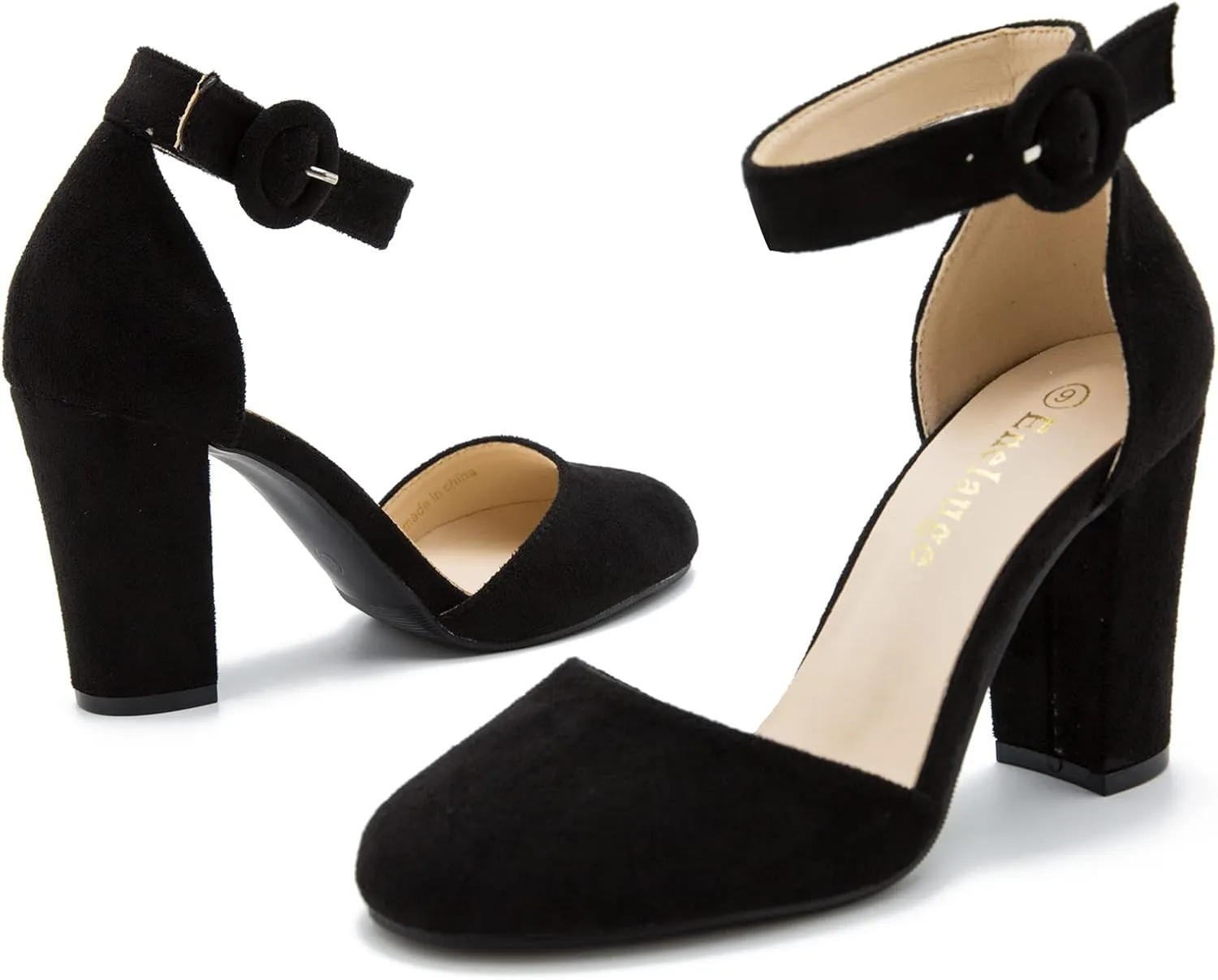 Women's Closed Toe Heels Ankle Strap Pumps Chunky Block High Heel D'Orsay Wedding Dress Shoes