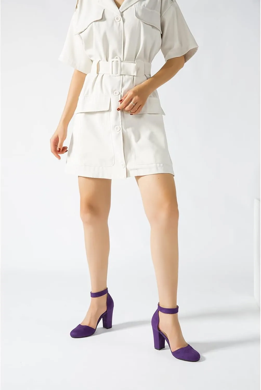 Women's Closed Toe Heels Ankle Strap Pumps Chunky Block High Heel D'Orsay Wedding Dress Shoes