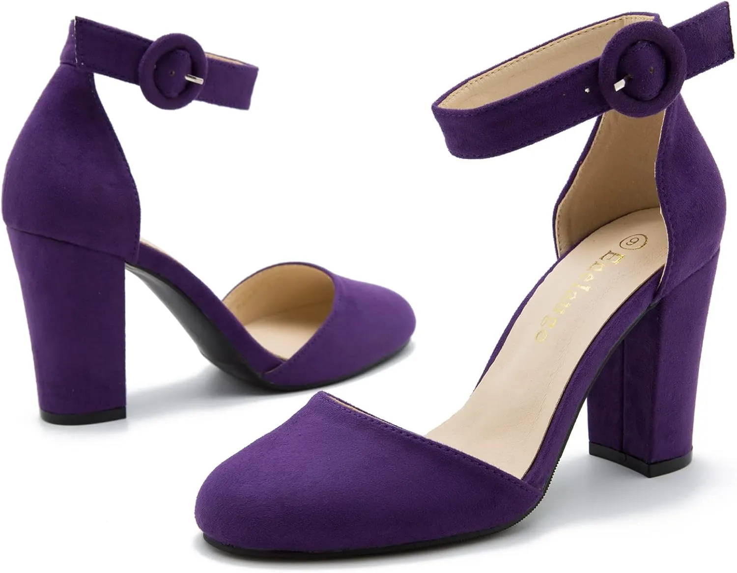 Women's Closed Toe Heels Ankle Strap Pumps Chunky Block High Heel D'Orsay Wedding Dress Shoes
